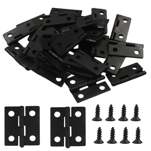 50 Pack 18 x 15mm Mini Hinges with Screws, Black - color: Black