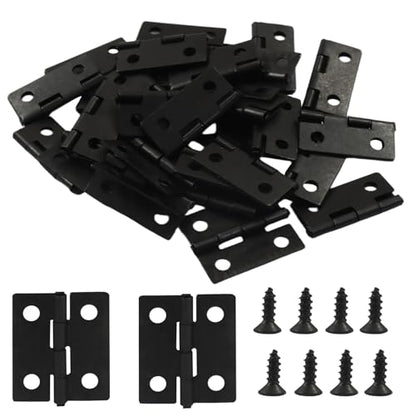 50 Pack 18 x 15mm Mini Hinges with Screws, Black - color: Black
