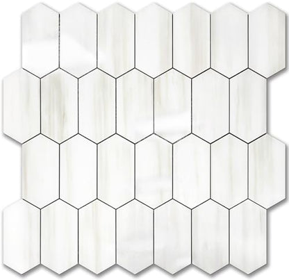 Vamos Tile Long Hexagon Peel and Stick Backsplash Tile - 10 Sheets Stick on Backsplash for Kitchen and Bathroom 12.4 x 12 Inch Glossy Dolomite White PVC Self Adhesive Mosaic Wall Tiles - color: Glossy Dolomite White