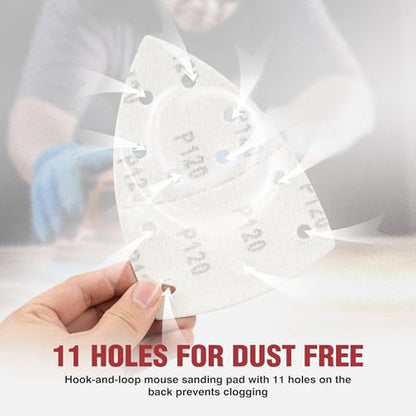 S SATC 50 PCS Mouse Sander Sandpaper 11 Holes 120 Grit Detail Sander Sandpaper Palm Sander Paper Hook and Loop Sander Pads Triangular Sanding Sheets - style: 50PCS 11 Hole 120 Grit
