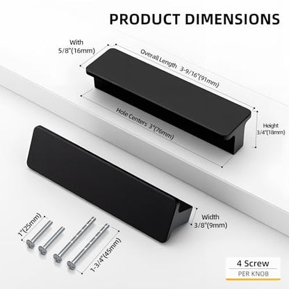 Goldenwarm 10 Pack 3" Black Cabinet Handles Matte Black Drawer Pulls - color: Black, size: 3in Hole Centers