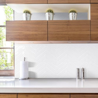 STICKGOO Herringbone Peel and Stick Backsplash, Pure White, 10 Sheets - color: Pure White, size: Pack of 10