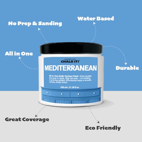 CHALK IT! All-in-One Multi-Surface Chalk Paint for Furniture & Cabinets - No Sanding, No Primer, Built-In Top Coat Water-Based, Low-Odor, Fast-Drying, Matte Finish (Mediterranean) - color: Mediterranean