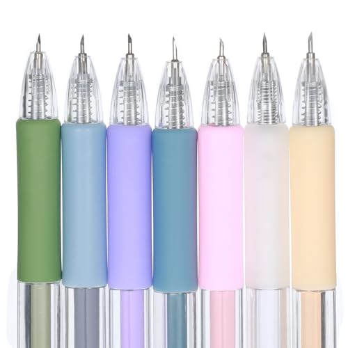 Dimeho Craft Cutting Tool, 7Pcs Student Utility Paper Cutter Retractable Precision Paper Cutting Carving Tools Cartoon Pattern Art Utility Hobby Knife Pen for DIY Crafting Scrapbooking