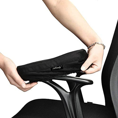 Aloudy Ergonomic Memory Foam Office Chair Armrest Pads, Comfy Gaming Chair Arm Rest Covers for Elbows and Forearms Pressure Relief(Set of 2), Stretch Fit, Black - color: Medium, Black