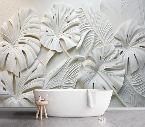 Modern 3D White Monstera Leaf Textured Wallpaper Peel and Stick - color: No.35, size: 80" x 61"