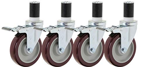 Food Prep Table Casters Set of 4 | 5" Polyurethane Caster Kit with Total Locking Brakes for 1-1/2" ID Tubing … - size: 5x1-1/4" Total-Locking Maroon