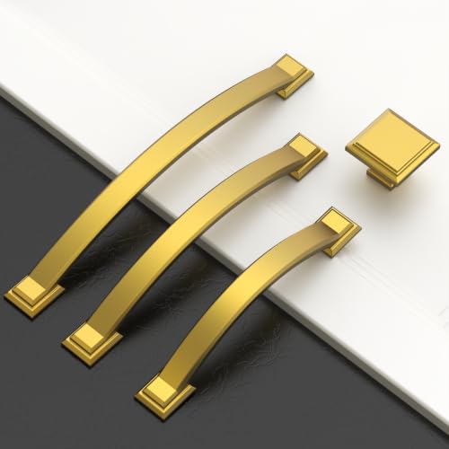 Amerdeco 4 in Brushed Modern Brass Solid Cabinet Pulls，10 Pack - color: Brushed Modern Brass, size: 4" hole center
