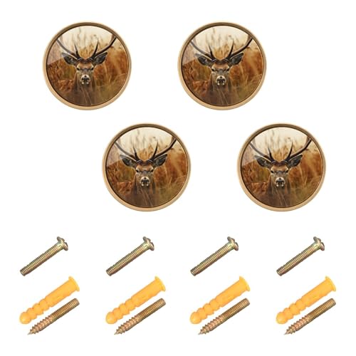 4 Pack Antler Deer Cabinet Knobs Round 1-1/4 Inch (32 mm) Dresser Drawer Pulls Kitchen Cabinet Hardware Handles Knobs for Dresser Kitchen Drawer - color: C08