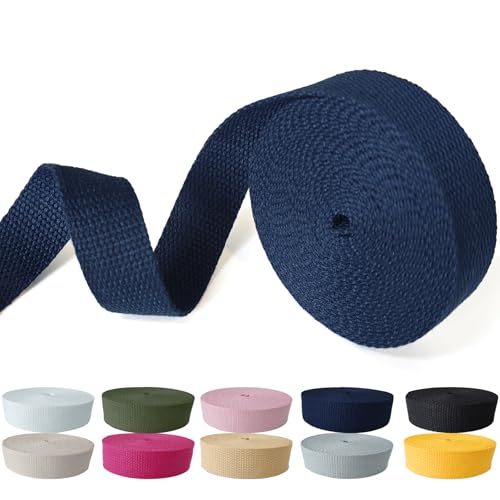 Cotton Webbing 1 Inch 5 Yards for Bag Strap Sewing Craft, Navy Blue - color: Navy Blue