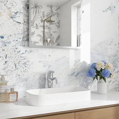 FunStick 24"x200" Blue White Marble Contact Paper Peel and Stick Countertop Contact Paper Waterproof Marble Wallpaper Self Adhesive Wall Paper for Kitchen Bathroom Cabinet Counter Top Table Vinyl Wrap - size: 200" x 24"