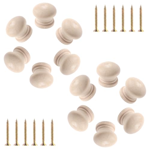 12 Pcs Round Unfinished Wood Drawer Knobs Single Hole Pulls Handles Cabinet Furniture Dresser Wardrobe Cupboard Knobs Pulls 0.75 Inch Height - color: Unifished (Non-threaded), size: 19mm