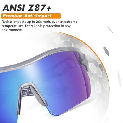 6 Pack Safety Glasses, ANSI Z87.1+UV Protective Eyewear, Impact Resistant Anti-Scratch Safety Goggles for Men Women - color: Blue Mirror & Gray Frame
