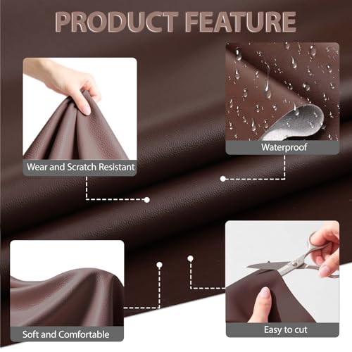 Faux Leather Fabric Smooth Solid 54" x 36" (Dark Brown) - color: Dark Brown