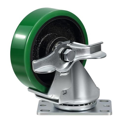 4" Industrial Caster Wheels, Heavy Duty Casters, Premium Thick Polyurethane Tread Cast lron Center, Non-Marking, for Cart, toolboxes, Each Caster Loads 450LBS(1 Brake) - style: 1 Brake