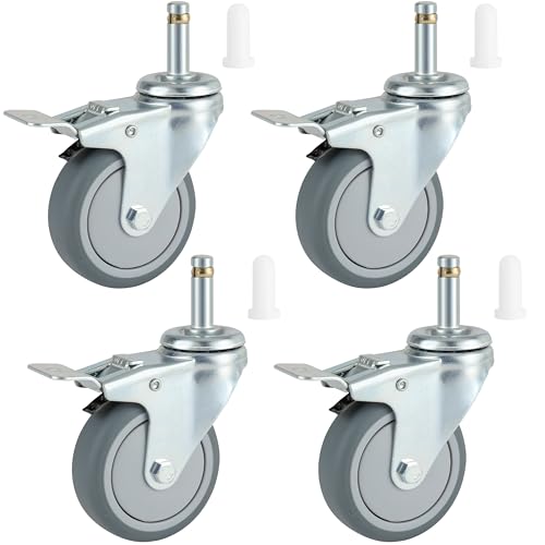 Finnhomy 3 Inches Stem Caster Wheels Set of 4 Heavy Duty 7/16 Inch Stem Diameter Swivel Locking Casters Replacement Wheels for Utility Cart/Mop Bucket/Wet & Dry Vacuum/Grills/Shop Mechanic Stool - style: 3" (with Brake)