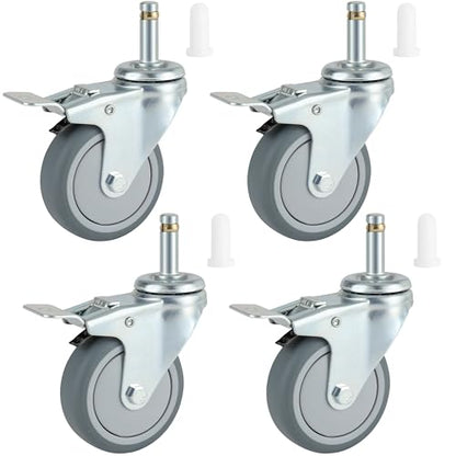 Finnhomy 3 Inches Stem Caster Wheels Set of 4 Heavy Duty 7/16 Inch Stem Diameter Swivel Locking Casters Replacement Wheels for Utility Cart/Mop Bucket/Wet & Dry Vacuum/Grills/Shop Mechanic Stool - style: 3" (with Brake)