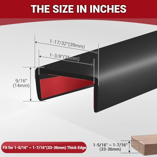 Rubber Edge Trim, Self-Adhesive Edge Banding, 1-3/8"(35mm), 20Ft, Black - color: Black, size: Fit 1-3/8" - L20'