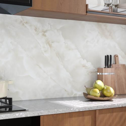 VaryPaper Large Size 32"x118" Thick Cream Marble Countertop Contact Paper Peel and Stick Marble Wallpaper Waterproof Kitchen Vinyl Wrap for Countertops Table Removable Self Adhesive Granite Wall Paper - size: 32" x 118"