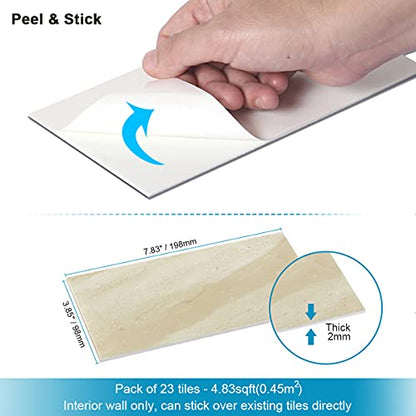BeNice Peel and Stick Tile Backsplash Bathroom Beige 23pcs - color: Beige
