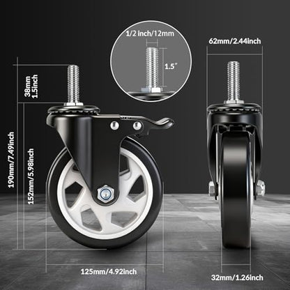 Caster Wheels with Threaded Stem,Locking Casters Set of 4 - size: 5"8pack