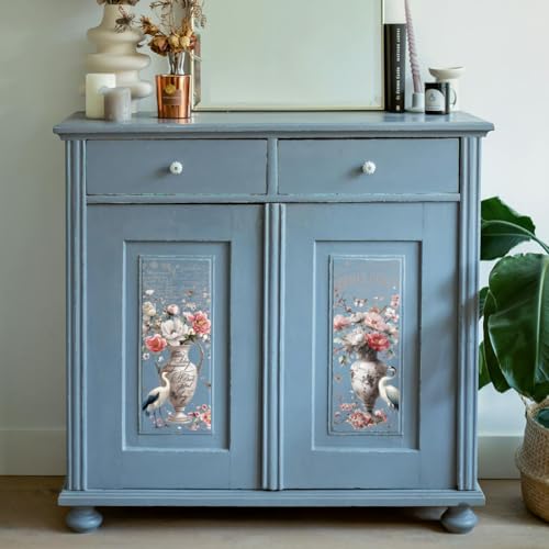 OLYCRAFT 3Pcs/Set Vase and Bird Rub on Transfers for Furniture and Craft 6x12 Inch Peony Furniture Decal Transfer Stickers Rub on Decal with 1pc Scraper for Cabinet Wardrobe Decoration - style: Vase