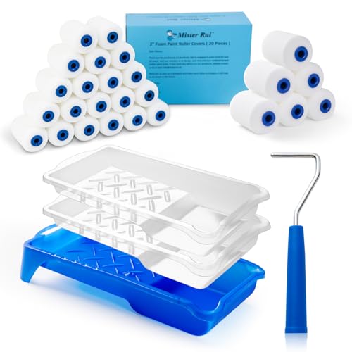 2 Inch Foam Paint Roller Covers*20 pcs and Paint Roller Set(Paint Tray, Roller Frame, Roller Covers)