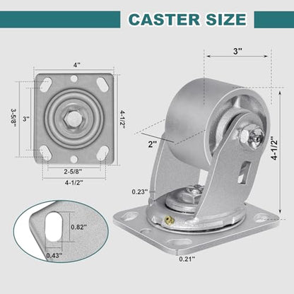3" X 2" Caster Wheels, Heavy Duty Industrial Casters, Steel Casters 2800 LBS Capacity with Roller Bearing, Cast Iron Wheels, Metal Casters(4 Swivel) - style: 3"X 2"Wheel
