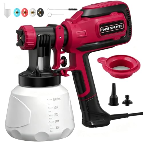 Paint Sprayer for House Painting, 4 Nozzles & 3 Spray Patterns - color: Dark Red
