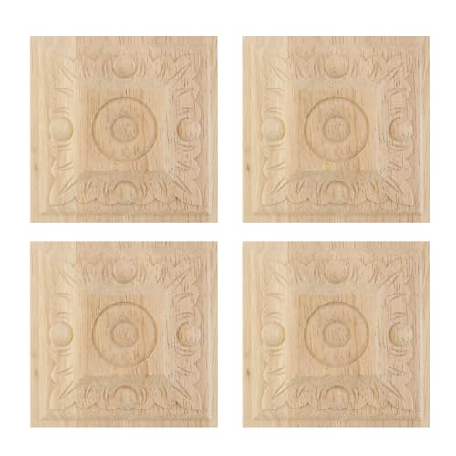 Antrader 4Pcs Square Unfinished Wood Carved Applique,Vintage Onlay Ornament - style: Style 10