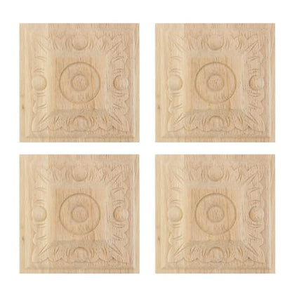 Antrader 4Pcs Square Unfinished Wood Carved Applique,Vintage Onlay Ornament - style: Style 10