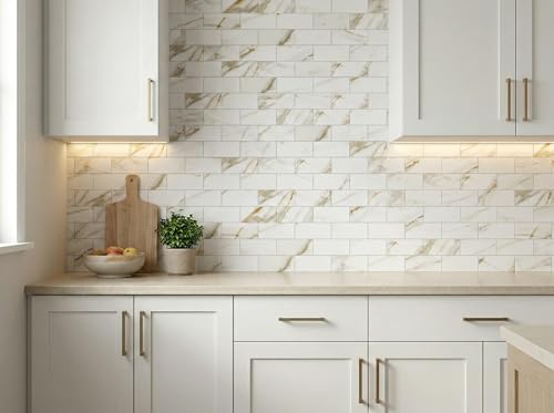 2026 New Upgrade Peel and Stick Backsplash Tile, Peel and Stick 11.34" X 11.57" Wall Tile for Kitchen, Bathroom, Fireplace, Laundry (Cala Golden, 10 Packs) - color: Cala Golden