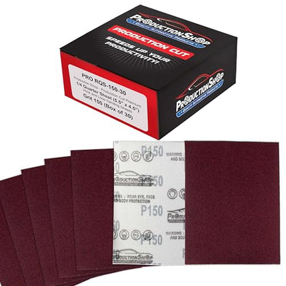 ProductionShop Premium Red 150 Grit 1/4 Sheet Size Red Sanding Sheets, Box of 30 - Hook & Loop Backing Sandpaper, Medium-Cut Abrasive - Fits Palm Sanders, Hand Sanding Blocks - Woodworking, Auto Paint - style: 150 Grit