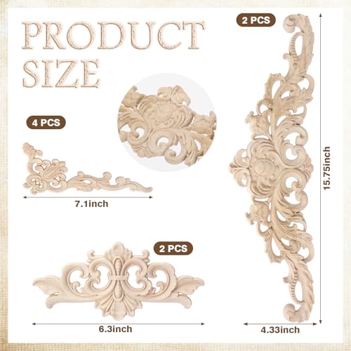 Croblissful 8 Pcs Wood Appliques and Onlays, Delicate Style, Large Size - size: Large Size, style: Delicate Style