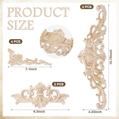 Croblissful 8 Pcs Wood Appliques and Onlays, Delicate Style, Large Size - size: Large Size, style: Delicate Style