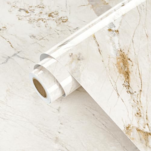 Wallercity Beige Marble Countertop Peel and Stick Glossy Marble Wallpaper - size: 15.8" x 78.7"