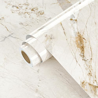 Wallercity Beige Marble Countertop Peel and Stick Glossy Marble Wallpaper - size: 15.8" x 78.7"
