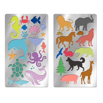 UNICRAFTALE 2Pc Mixed Animal Metal Stencil Dolphins Lions Cats Stainless Steel Metal Template Drawing Stencils Templates for DIY Scrapbooking Photo Album Decorative Embossing DIY Paper Card - style: Mixed Animal