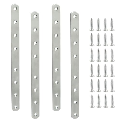 4 Pack 10 Inch Stainless Steel Flat Plate Straight Bracket - size: 10"-250mm-Silver