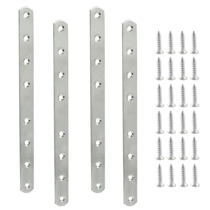 4 Pack 10 Inch Stainless Steel Flat Plate Straight Bracket - size: 10"-250mm-Silver