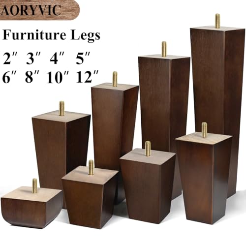 Wood Furniture Legs 3 inch Sofa Legs Pack of 4 Square Couch Legs Brown Mid-Century Modern Replacement Legs for Armchair Recliner Coffee Table Dresser - size: 3 inch (4pcs) Standard (With hanger bolt)