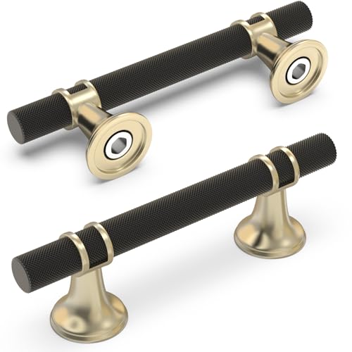 10 Pack 3 Inch Cabinet Pulls knurled Matte Black and Brushed Gold Kitchen Cabinet Handles Aluminum and Zinc Alloy Drawer Pulls Solid Cabinet Hardware - color: Black and Brushed Gold Knurled, size: 3'' Hole Center(76mm)