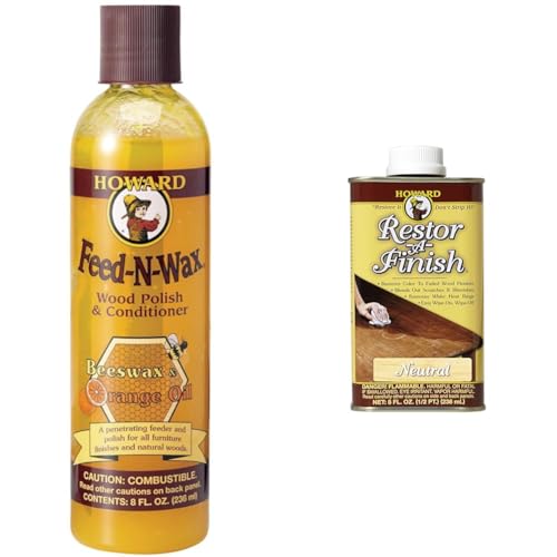 Howard Products Feed-N-Wax Wood Polish & Conditioner, 8 oz, Orange & Neutral Restor-A-Finish, 8 oz