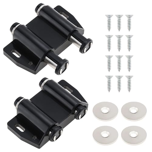 Magnetic Push Latch,Double Push to Open Cabinet Door Touch Latches,2 Pack - color: Black