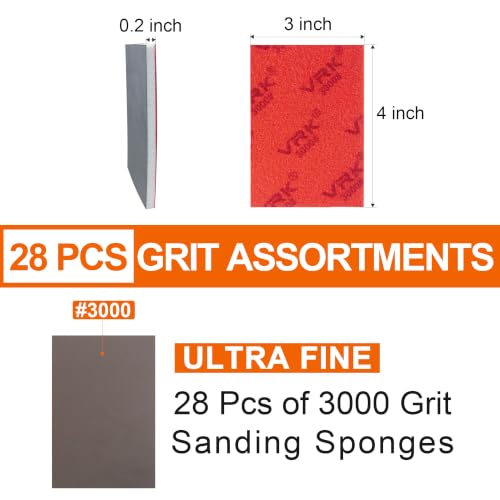 28 Pcs 3000 Grit Sanding Sponge,Ultra Fine Sandpaper,Soft Foam Hand Sander Block Wet Dry Sanding Pads for Automobile Wood Furniture Metal Drywall Polishing - style: 3000 Grit 28PCS