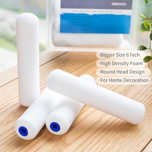 Foam Paint Roller, 10 Pack, 6 Inch Foam Roller, High Density Foam Roller Paint, Mini Foam Paint Roller 6 Inch, Use with All Paints, Painting in Smooth Surface