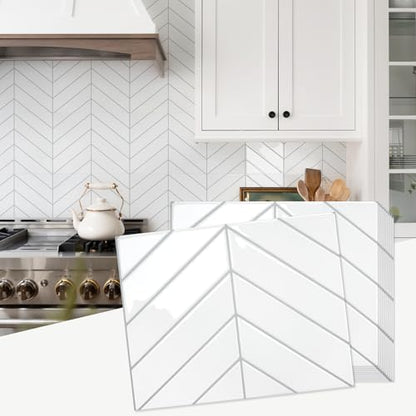 STICKGOO Herringbone Peel and Stick Backsplash, White/Grey Grout, 10 Sheets - color: White With Grey Grout, size: Pack of 10
