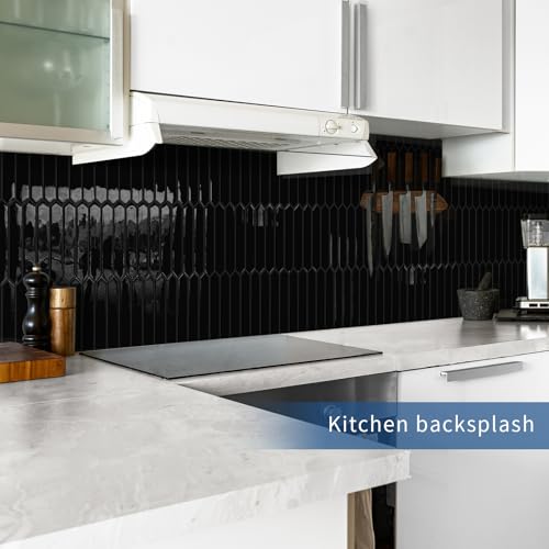 10 Sheets Long Hexagon Tile Peel and Stick Backsplash - color: Black