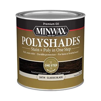 Minwax PolyShades Wood Stain + Polyurethane Finish – ½ Pint, Classic Black, Satin - color: Classic Black, size: 0.25 Quart, style: Satin