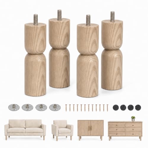 5.1 Inch wooden legs for furniture set of 4 Wood Furniture Legs Couch Feet Colorful Round Sofa Furniture Replacement Solid Wood Furniture Feet for Couch Bed Chair Cabinet Bookcase Dresser Ottoman - color: Natural